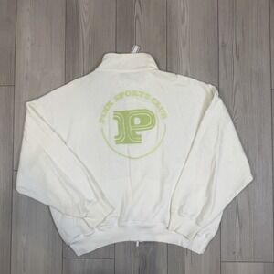 NWT Victoria's Secret PINK Large Ivy Fleece Full-Zip Sweatshirt in optic white